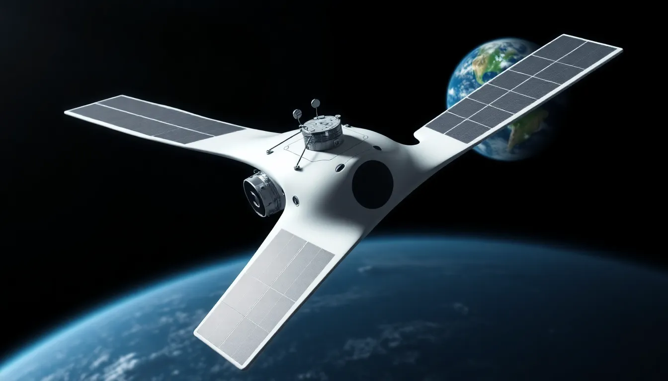 futuristic satellite in space with Earth in the background.